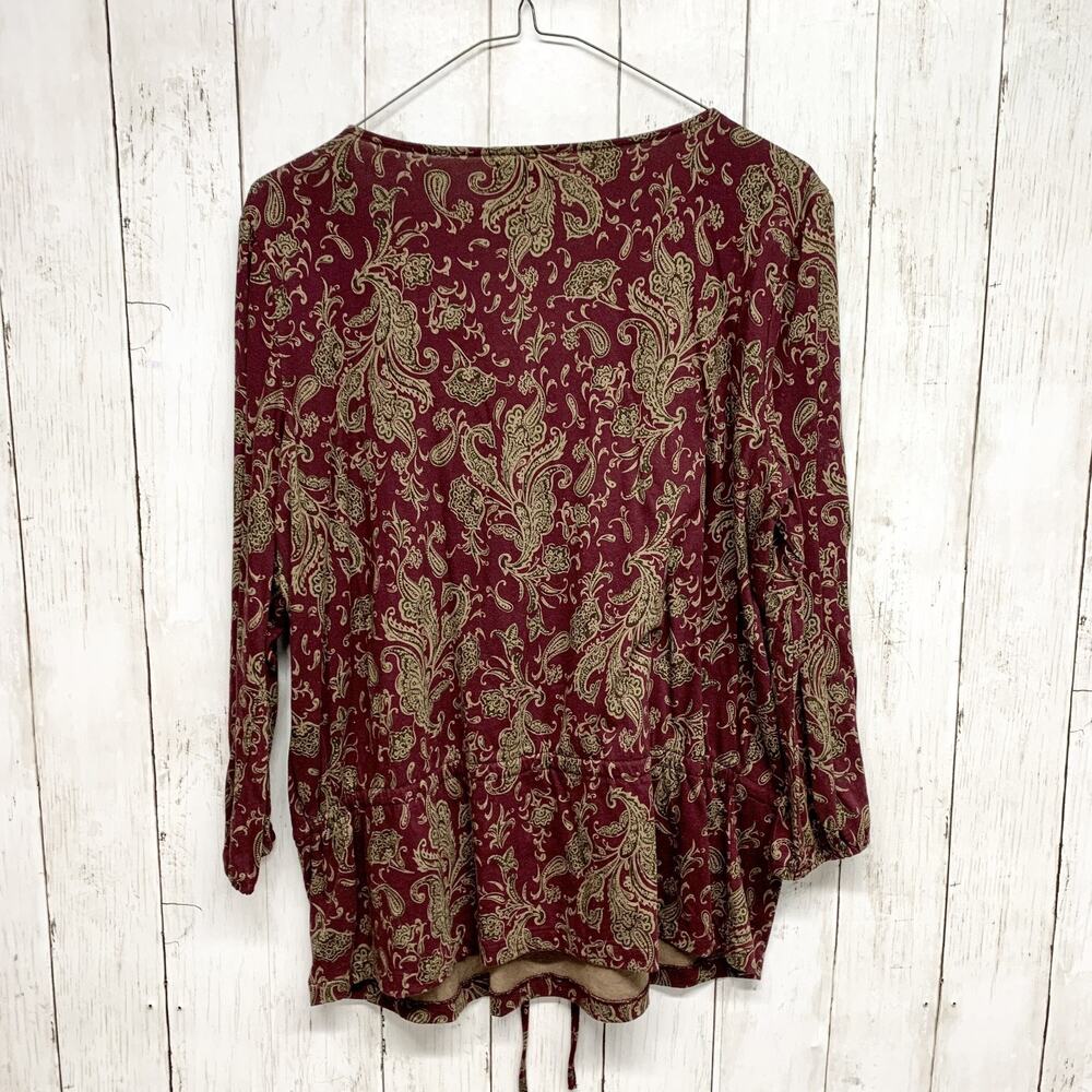 Y2K American Living Shirt Women Large Paisley Button V-Neck Smocked Blouse Boho - Picture 7 of 7